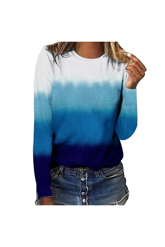 Womens Long Sleeve Tops Long Sleeve Round Neck Print Fall Blouses for Women Fashion versatile Miss Fashion Casual Printed Top T-Shirt Blouse