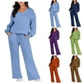 thumbnail image 1 of Kayannuo Womens Pullover Sweatshirt V-Neck Solid Drop Shoulder set Long Sleeve Pullover Tops for Women Women 2023 Color Sports Suit Casual Sports Hoodie Pant Two-piece Set, 1 of 9