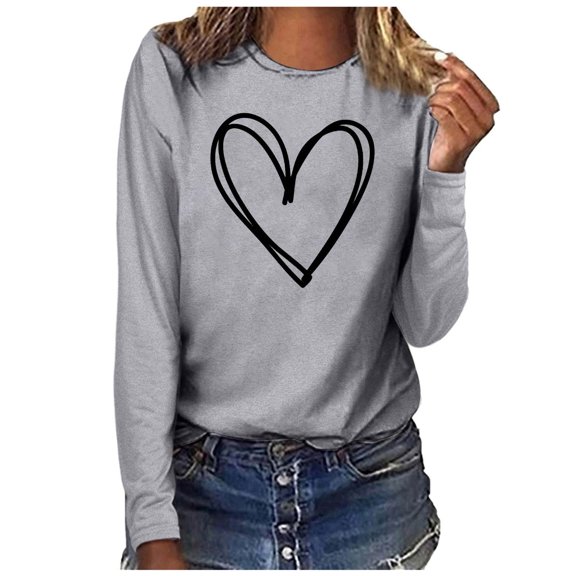 Kayannuo Womens Shirts Long Sleeve Round Neck Print Womens Tops Fashion Woman Round Neck Printing Pullover Tops Blouse T-Shirt