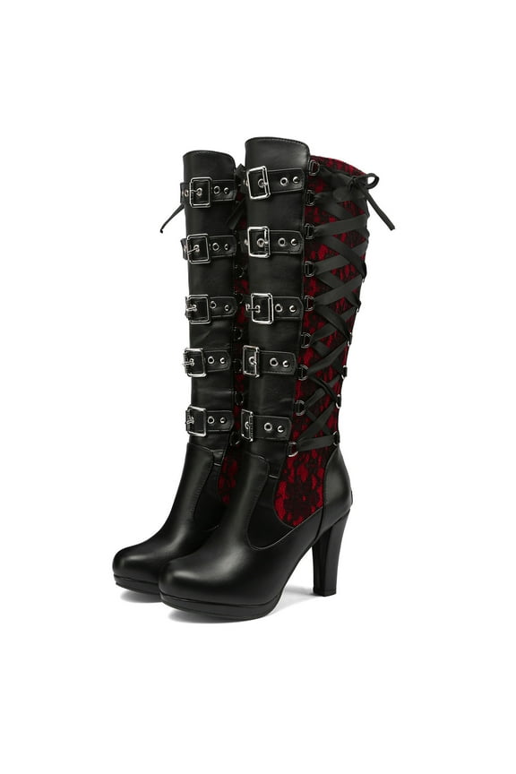 Womens Shoes Boots Womens Fashion Fashion Women Cosplay Tied Leather Kneeth Platform Gothic Bows Shoes