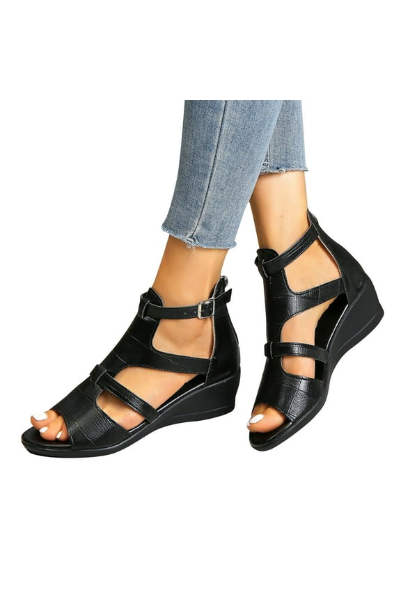 Womens Shoes Boots Womens Fashion Fish Mouth Roman Shoes Slope Heel Sandals Thick Heels Summer Hollow Cool Boots Short Boots