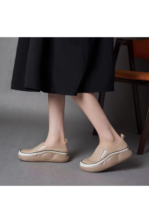 Womens Shoes Shoes for Women New Casual Loafers Women's Thick Bottom One Foot Stirrup Maternity Shoes Soft Leather Retro Single Shoes Women's Shoes Casual Shoes