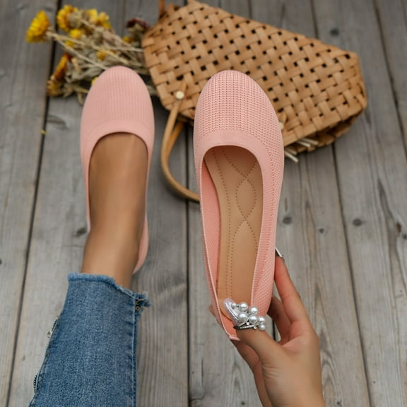 Kayannuo Womens Shoes Summer Womens Fashion Round Toe Flat Single Shoes Women's Shoes Athletic Casual Shoes Knitted Knitting Shoes Work Shoes