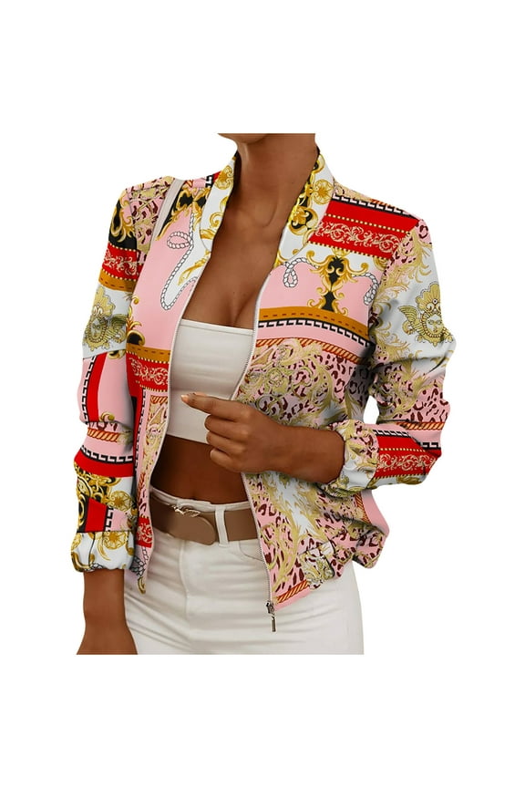 Womens Suit Jacket Floral Blazer Fall Contrast Blazers for Women Business Casual Woman Business Attire Printed Long Sleeve Slimming Cardigan Zip Up Suit Coat Top Jacket