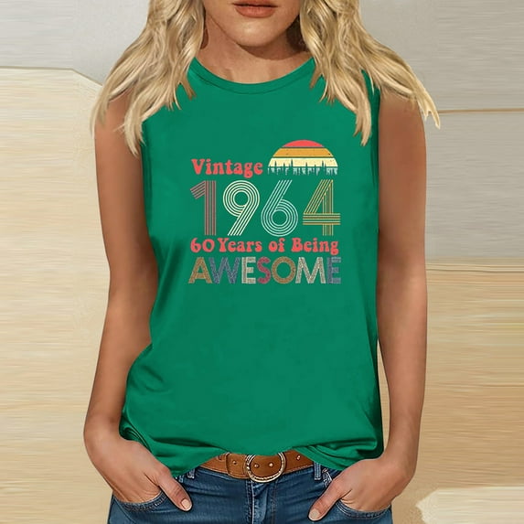 Kayannuo Womens Tops Shirts for Women Valentine's Day 1964 Vintage Shirt For Women 60th Birthday Gifts 1964 Birthday Gifts Idea Retro Short Sleevel T Shirts Party Tops Funny Tees
