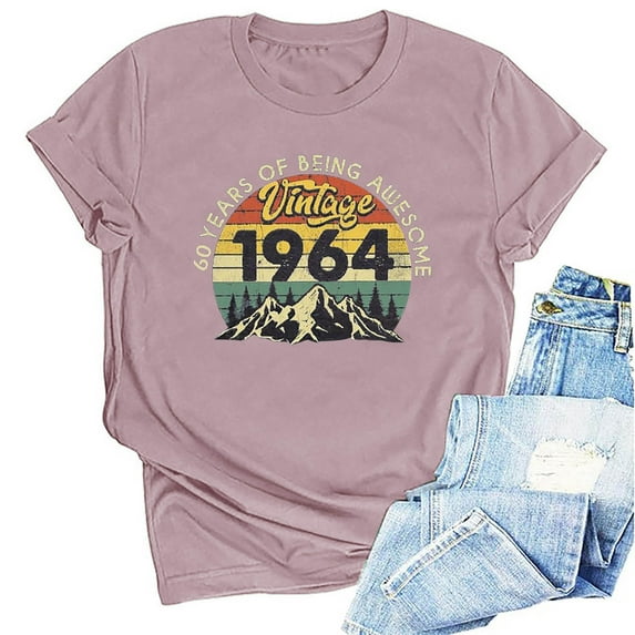 Kayannuo Womens Tops Shirts for Women Valentine's Day 1974 Vintage Shirt For Women 50th Birthday Gifts 1974 Birthday Gifts Idea Retro Short Sleevel T Shirts Party Tops Funny Tees