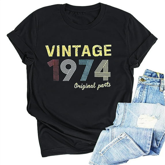 Kayannuo Womens Tops Shirts for Women Valentine's Day 1974 Vintage Shirt For Women 50th Birthday Gifts 1974 Birthday Gifts Idea Retro Short Sleevel T Shirts Party Tops Funny Tees