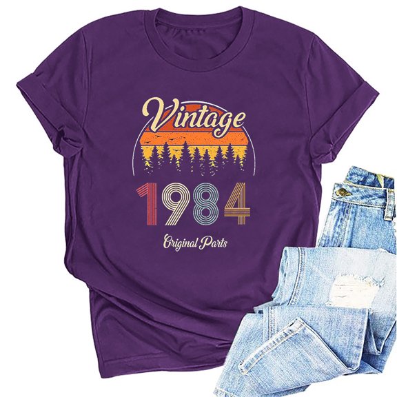 Kayannuo Womens Tops Shirts for Women Valentine's Day 1974 Vintage Shirt For Women 50th Birthday Gifts 1974 Birthday Gifts Idea Retro Short Sleevel T Shirts Party Tops Funny Tees