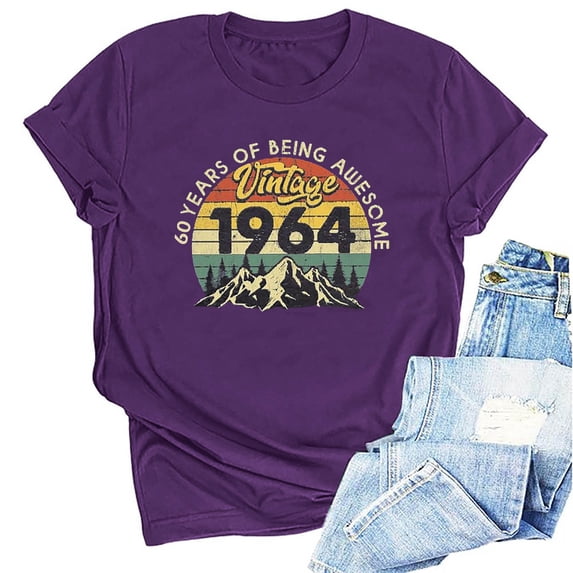 Kayannuo Womens Tops Shirts for Women Valentine's Day 1974 Vintage Shirt For Women 50th Birthday Gifts 1974 Birthday Gifts Idea Retro Short Sleevel T Shirts Party Tops Funny Tees