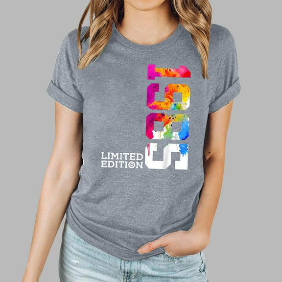 Kayannuo Womens Tops Shirts for Women Valentine's Day Women's Fashion Printed Round Neck Short Sleeved Top Hort Sleeve Round-Neck Blouses Shirts