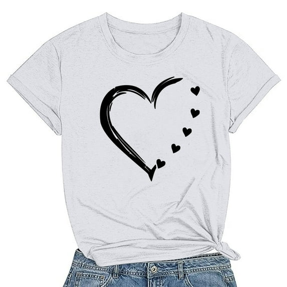 Kayannuo Womens Tops Shirts for Women Valentine's Day Women's Casual Round Neck Short-sleeved Printed T-shirt Top