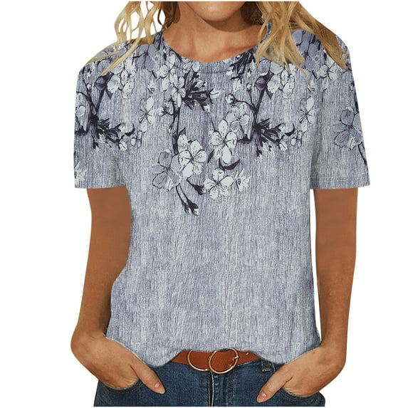 Kayannuo Womens Tops Shirts for Women Valentine's Day Women's Printed Round Neck Short Sleeve T-shirt Loose Top Blouses
