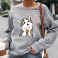 thumbnail image 1 of Augper Womens Tops Long Sleeve Fall Clearance Fashion Women Casual O-neck Animal Cat Printing Long-sleeved Sweatshirt, 1 of 4