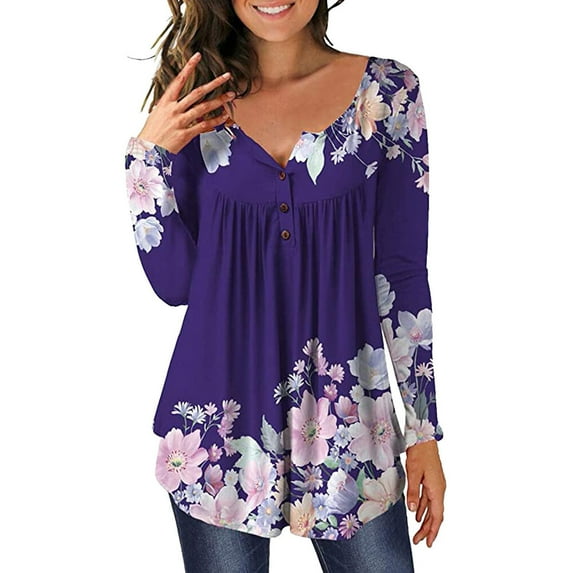 Augper Womens Tops Long Sleeve Fall Clearance Women Button Blouse Printing Casual Long Sleeves (No Positioning Printing)