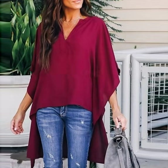 Kayannuo Womens Tops Long Sleeve Fall Clearance Women Solid Short Front Long Back Thin Long Sleeve V-Neck Shirt Blouse Top