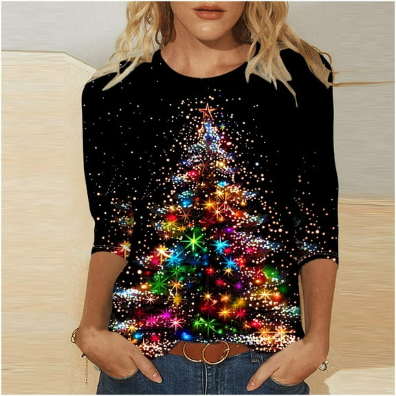 Kayannuo Womens Tops Long Sleeve Fall Women's Casual Print Sweatshirts Thermal Crewneck Long Sleeve T-Shirts Loose Com