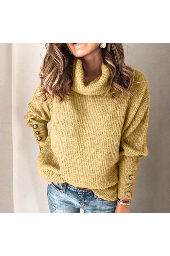 Womens Tops Long Sleeve Fall Women's Turtleneck Knitted Jumper Sweater Long Sleeve Elegant Casual Tops
