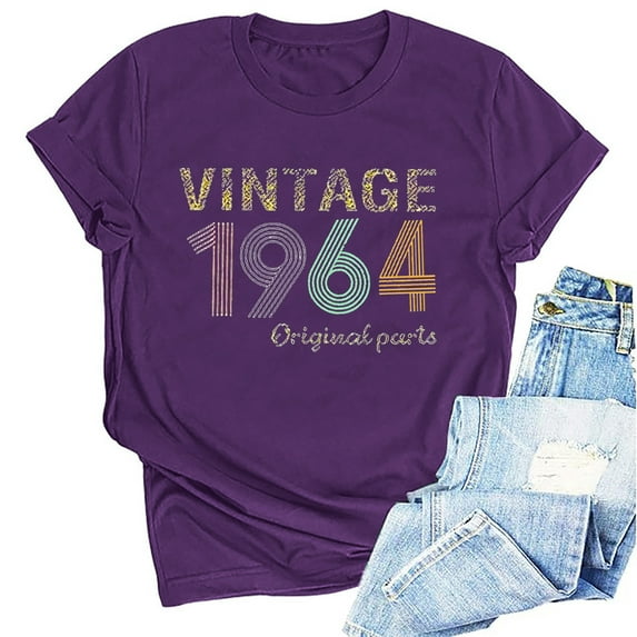 Kayannuo Womens Tops Shirts for Women Valentine's Day 1964 Vintage Shirt For Women 60th Birthday Gifts 1964 Birthday Gifts Idea Retro Short Sleevel T Shirts Party Tops Funny Tees