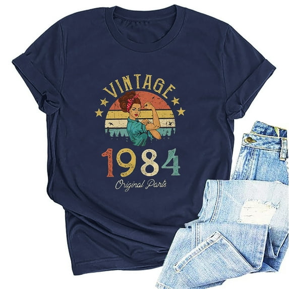 Kayannuo Womens Tops Shirts for Women Valentine's Day 1984 Vintage Shirt For Women 40th Birthday Gifts 1984 Birthday Gifts Idea Retro Short Sleevel T Shirts Party Tops Funny Tees