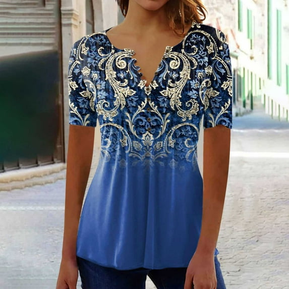 Kayannuo Womens Tops Shirts for Women Valentine's Day Women Fashion Casual Print Round Neck Loose Short Sleeve T-shirt Top Blouse Pullover