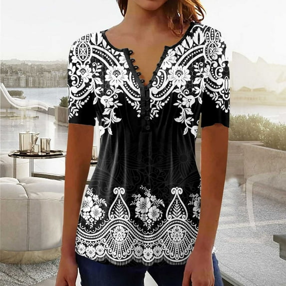Kayannuo Womens Tops Shirts for Women Valentine's Day Women Fashion Casual Printing Short Sleeve Loose Tee Tops Tunic Blouse