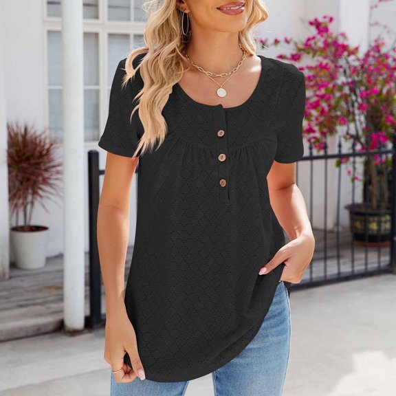 Kayannuo Womens Tops Shirts for Women Valentine's Day Women's Fashion Printed Short Sleeves Blouse Round Neck Casual Tops