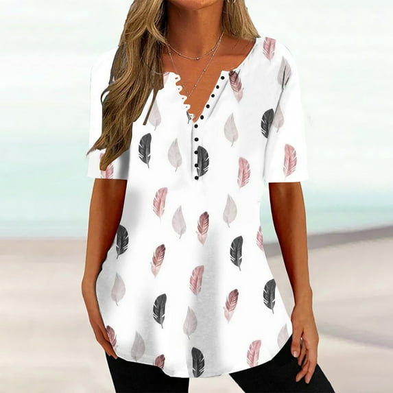 Kayannuo Womens Tops Shirts for Women Valentine's Day Women's Fashion V-neck Print Casual Loose Short Sleeve Top Short Sleeve V-neck Top/Shirt
