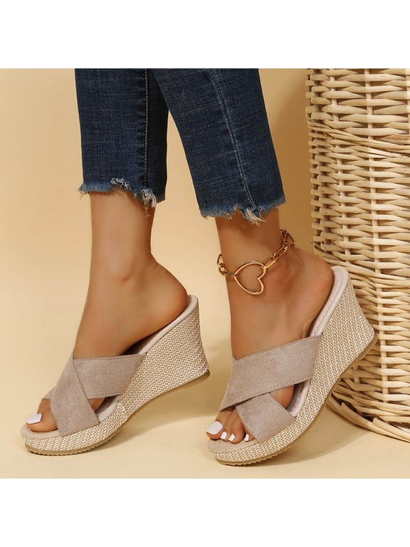 Womens Wedge Sandals Summer Fashion High-heeled Platform Muffin Bottom Rope Wedge Slippers Gifts for Women