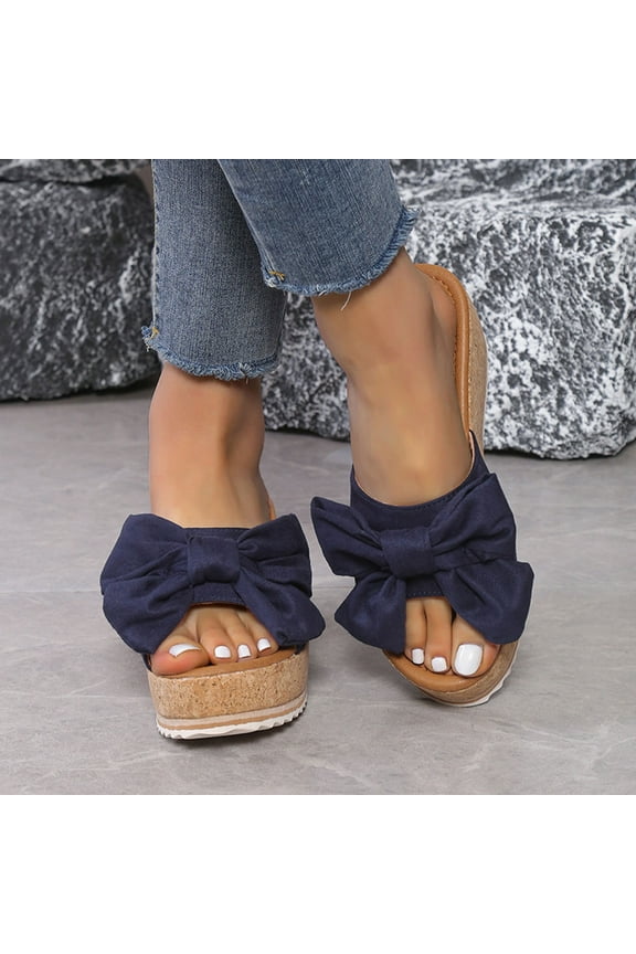 Womens Wedge Sandals Women's Summer One-line Platform Bow Platform Muffin Leopard Print Sandals Gifts for Women