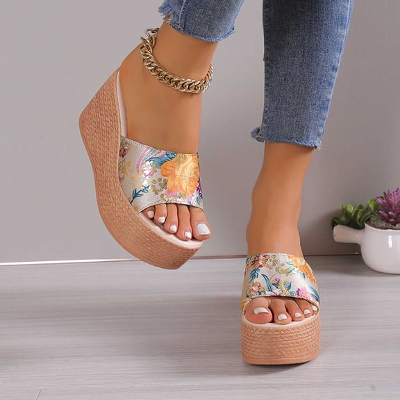 Kayannuo Womens Wedge Sandals Women's Summer Platform Solid Color Floral Wedge Sandals Gifts for Women