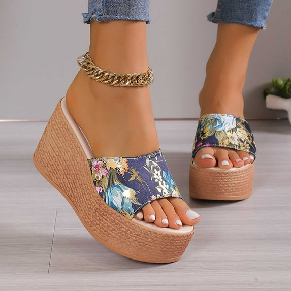 Kayannuo Womens Wedge Sandals Women's Summer Platform Solid Color Floral Wedge Sandals Gifts for Women
