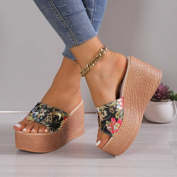 Kayannuo Womens Wedge Sandals Women's Summer Platform Solid Color Floral Wedge Sandals Gifts for Women