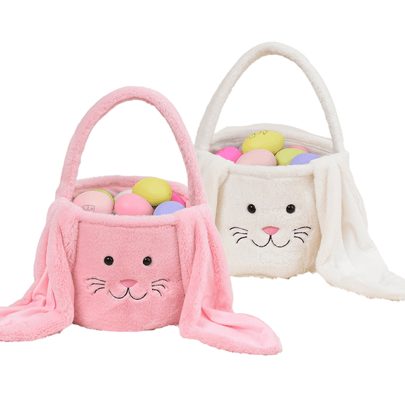 Kayanuo Easter Plush Bunny Basket for Kids Home Decor Bags Cute Rabbit Bucket with Foldable Ears Handle Egg Hunt Easter Tote Candy Bag Basket for Party Decorations Candy Gifts