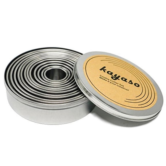 kayaso Round Cutters in Graduated Sizes, Stainless Steel, 12 Pc Set Plain Edge