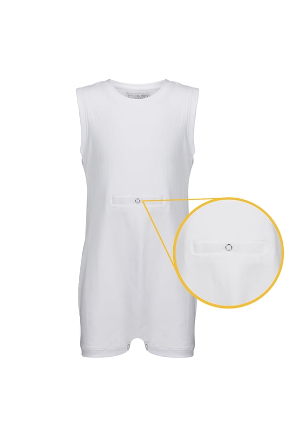 Kaycey Adaptive Clothing Popper Vest, Sleeveless, Tube Access, White, Age 13-14