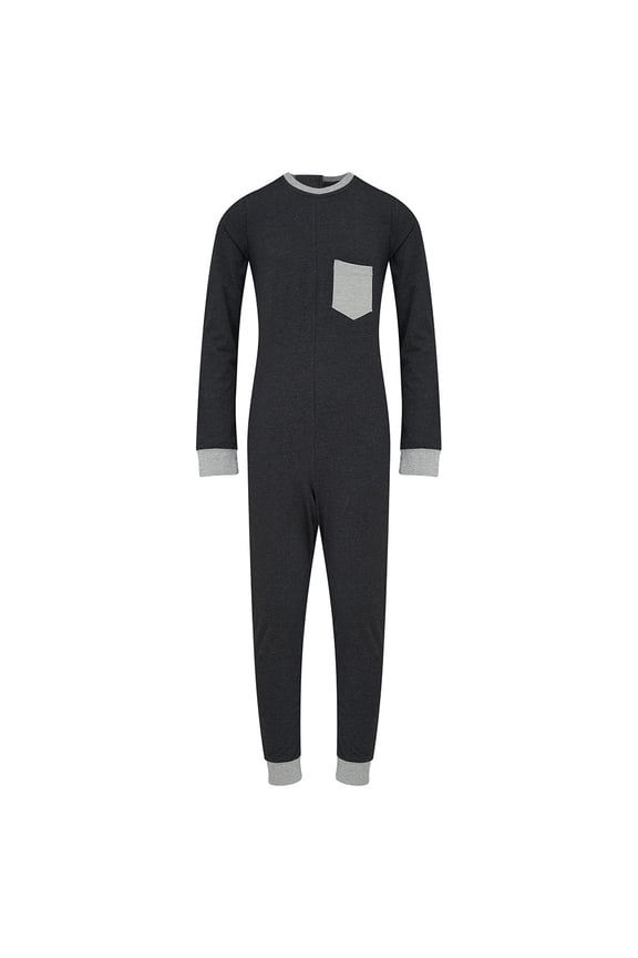 Kaycey Adaptive Clothing Zipback Jumpsuit, Long Sleeve Long Leg, Charcoal Body-Grey Trim, Age 9-10