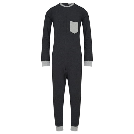 Kaycey Adaptive Clothing Zipback Jumpsuit, Long Sleeve Long Leg, Charcoal Body-Grey Trim, Medium