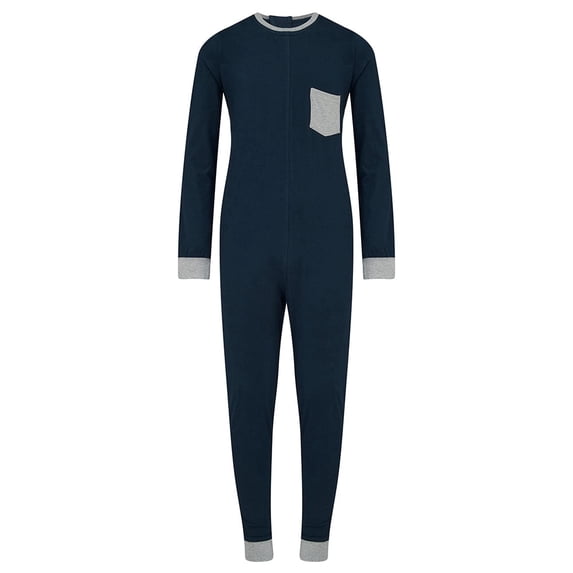 Kaycey Adaptive Clothing Zipback Jumpsuit, Long Sleeve Long Leg, Navy Body-Grey Trim, Age 15-16