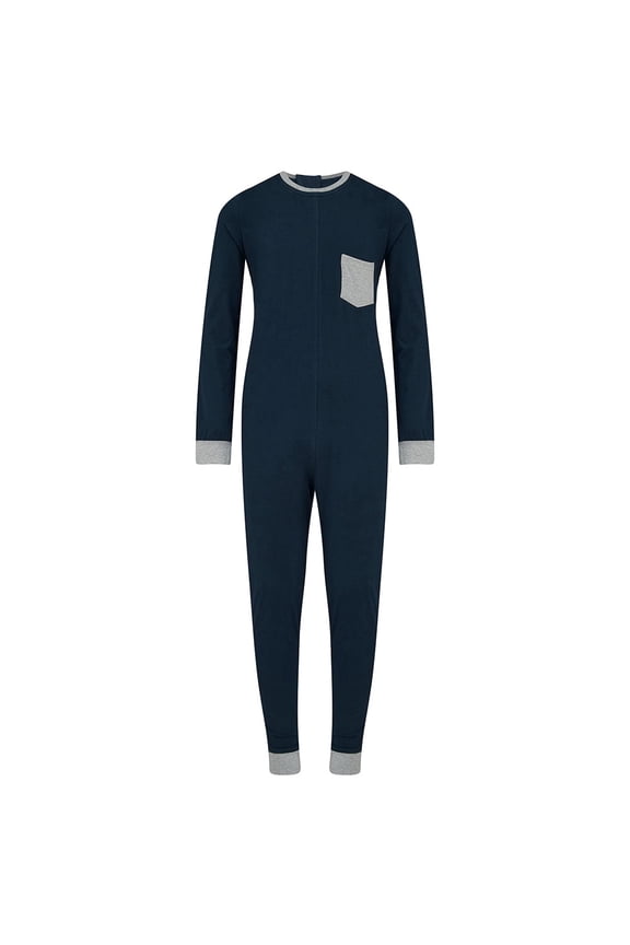 Kaycey Adaptive Clothing Zipback Jumpsuit, Long Sleeve Long Leg, Navy Body-Grey Trim, X-Large