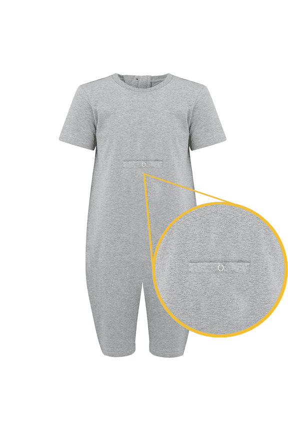 Kaycey Adaptive Clothing Zipback Jumpsuit, Tube Access, Short Sleeve Short Leg, Grey, Age 8-9