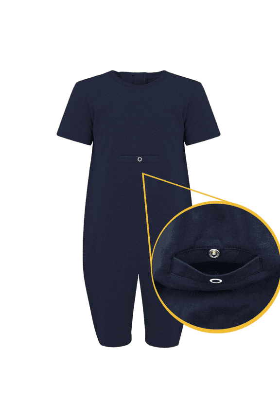 Kaycey Adaptive Clothing Zipback Jumpsuit, Tube Access, Short Sleeve Short Leg, Navy, Age 8-9