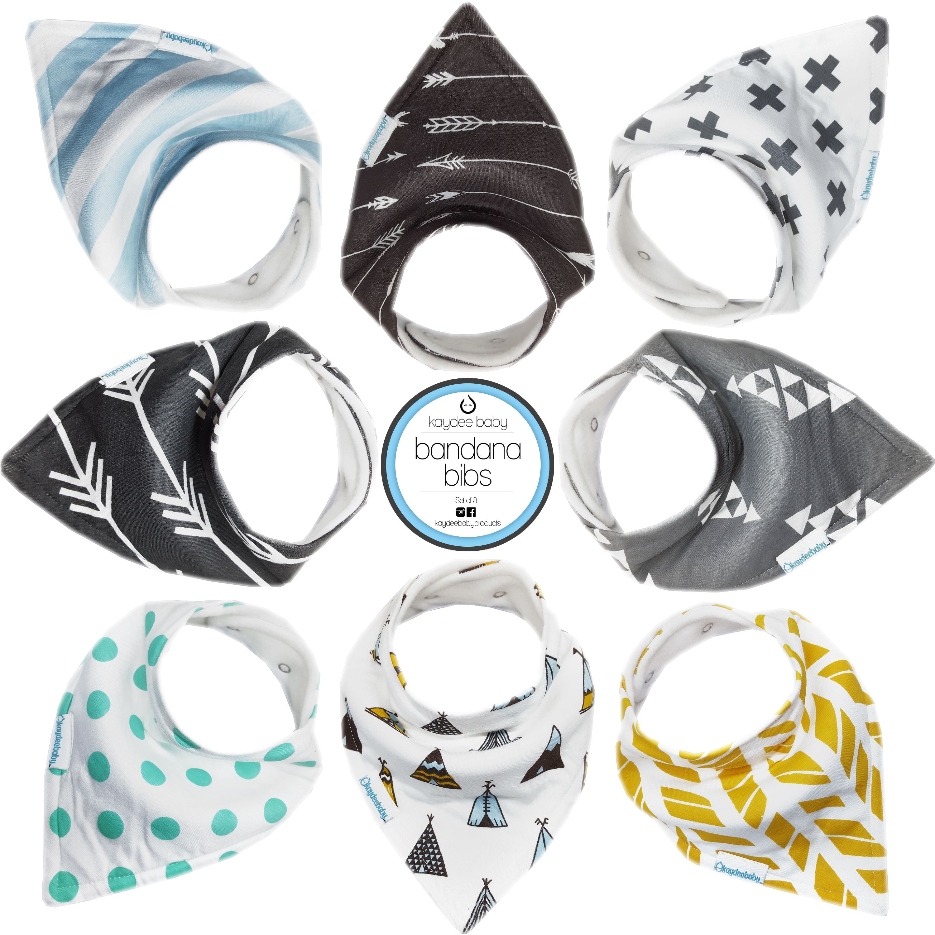 Kaydee Baby Dribble Drool Bandana Bibs For Boys and For Girls - Blue (8 Pack)