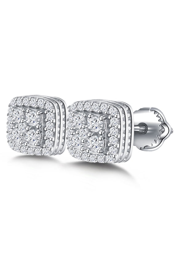1 Pair 0.5 Carat Moissanite 925 Sterling Silver Stud, Round Rounded-Corner Full Pave Earrings for Women
