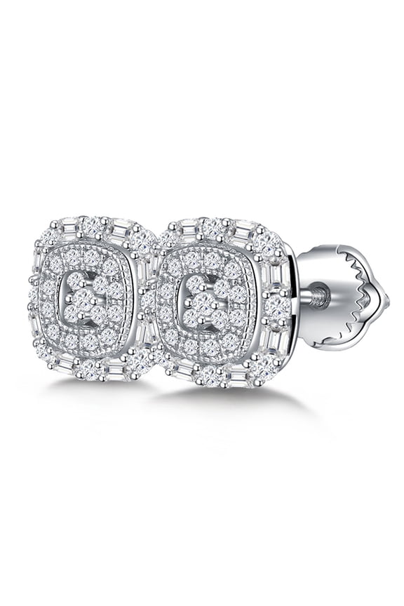 1 Pair 0.82 Carat Moissanite 925 Sterling Silver Stud, Square Rounded Corner Three Layer Full Paved Earrings for Women