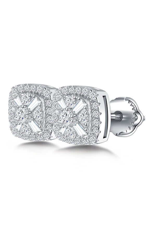 1 Pair 0.84 Carat Moissanite 925 Sterling Silver Stud, Square Rounded Corner Full Paved Earrings for Women