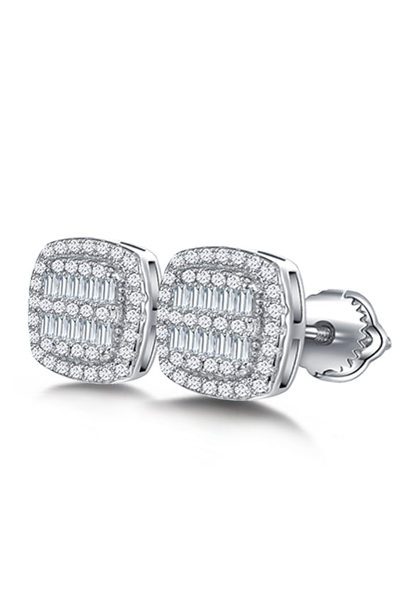 1 Pair 1.17 Carat Moissanite 925 Sterling Silver Stud, Round Rounded-Corner Double-Row Full Pave Earrings for Women