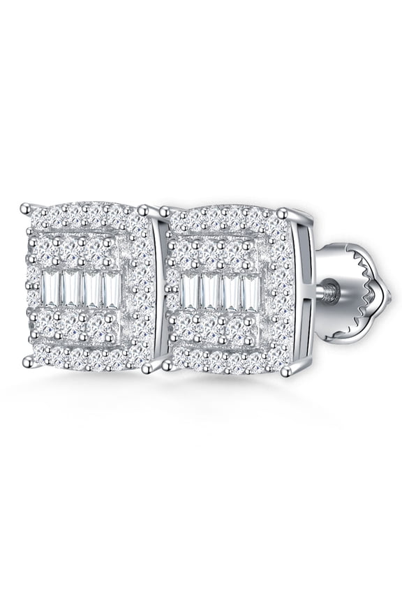 1 Pair 1.38 Carat Moissanite 925 Sterling Silver Stud, Four Claws Square Three Layers Earrings for Women