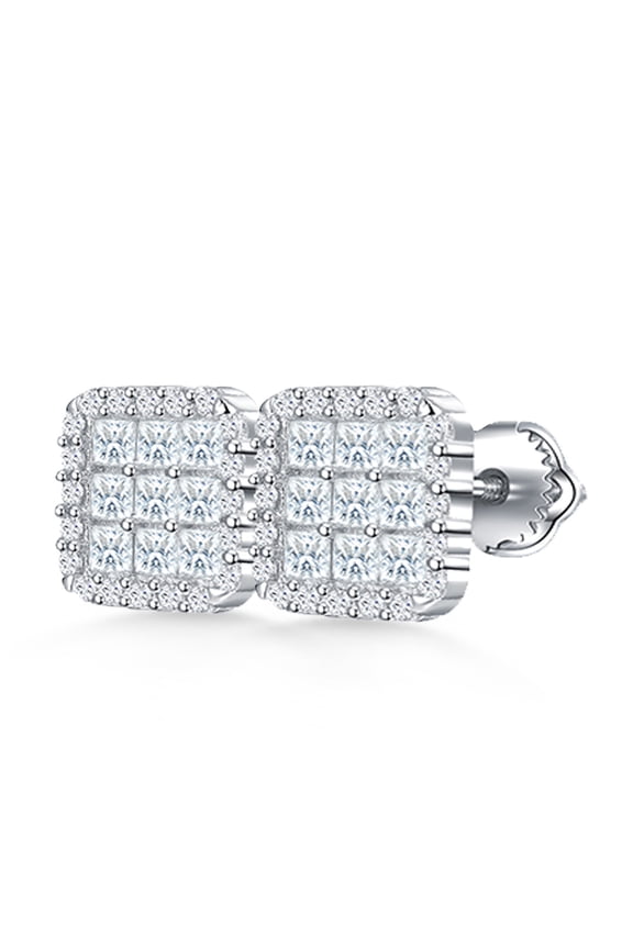 1 Pair 1.84 Carat Moissanite 925 Sterling Silver Stud, Three-row Large Diamond Full Pave Earrings for Women