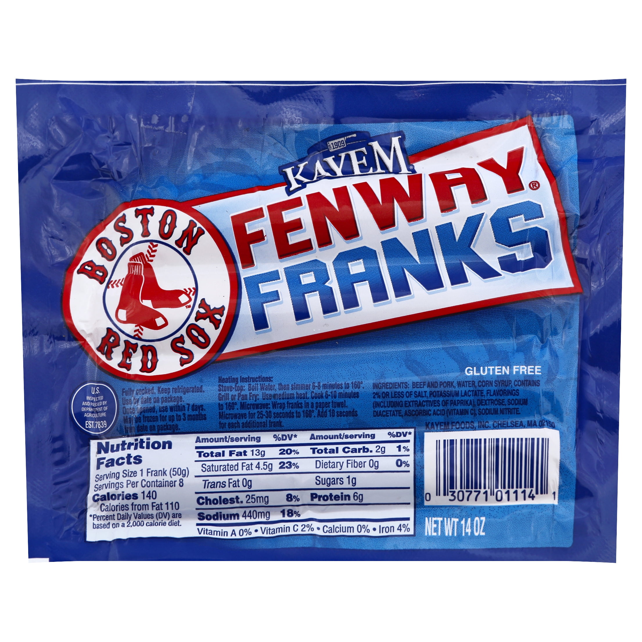 Kayem Boston Red Sox Fenway Franks (Hot Dogs), 14 Ounce, 8 Count