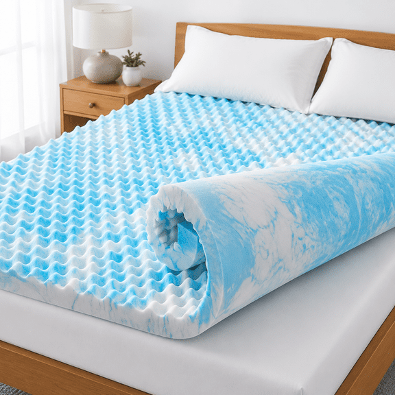 Kayerdos 3 Inch Full Size Egg Crate Memory Foam Mattress Topper with Cooling Gel, Pressure-Relieving Bed Topper for Sleeper Sofa, RV and Camper, CertiPUR-US® Certified, Blue